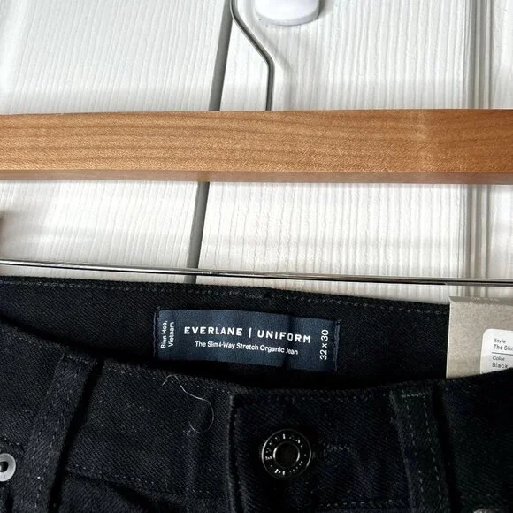 Everlane The Slim 4-Way Stretch Organic Black Denim Jeans Men's Size 32x30 NWT
